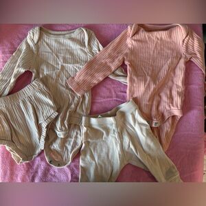 Kids Ribbed Long Sleeve Tops - Pink and Cream